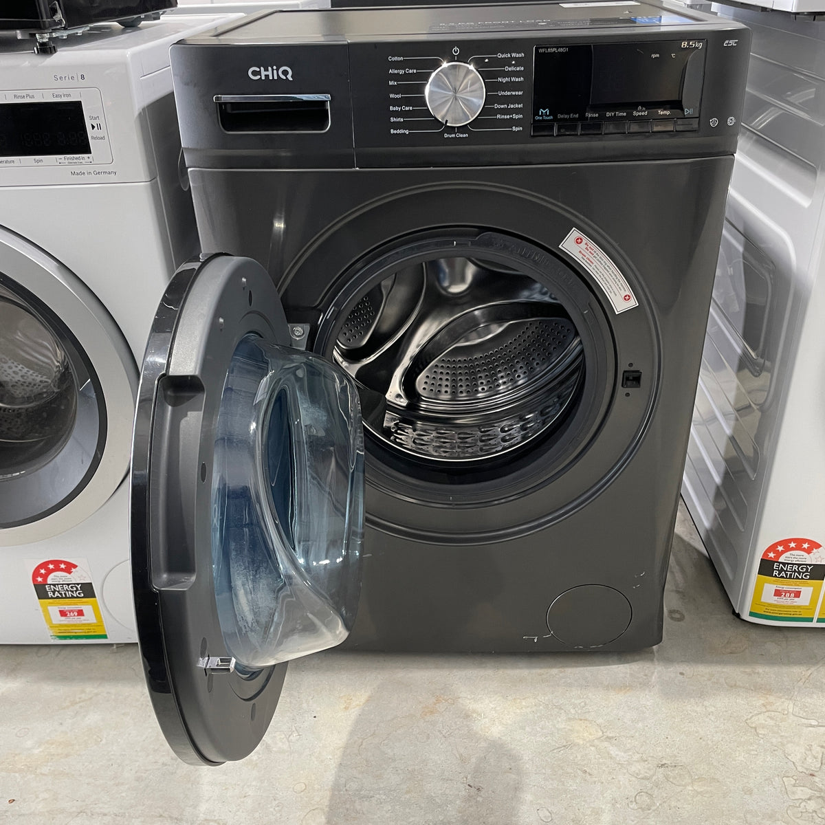 CHiQ 8.5kg Front Load Washing Machine WFL85PL48G1 – Gunmetal Black, 1400 RPM Inverter Refurbished