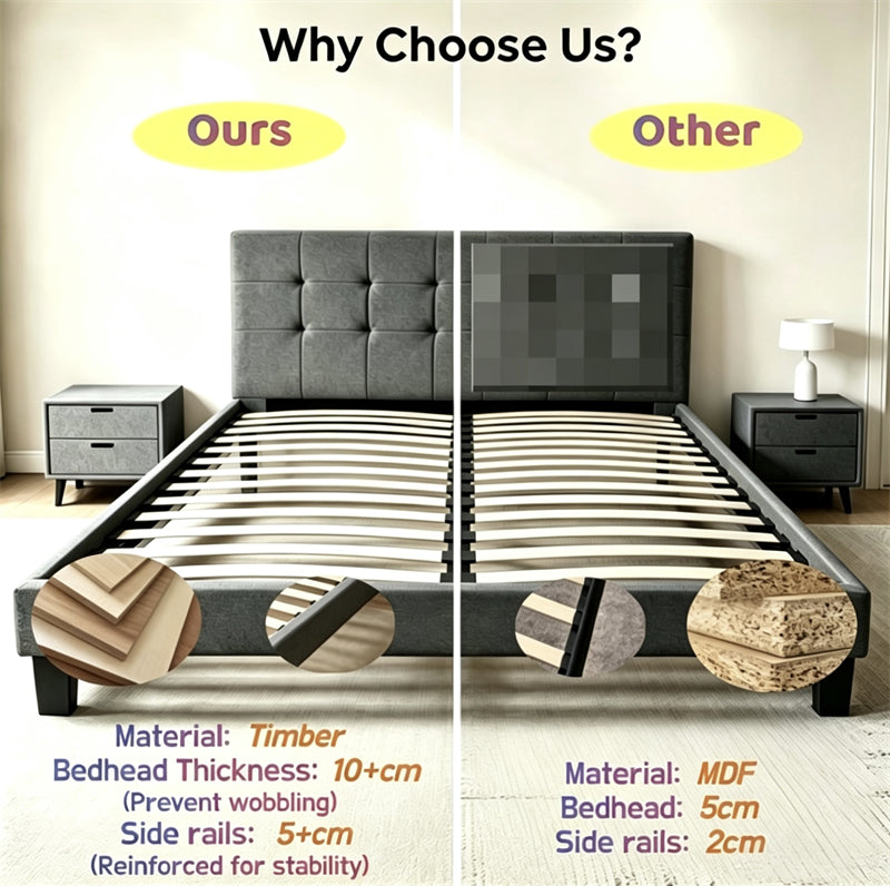 Brand New Timber Bed Frame – Double, Queen & King | Premium Fabric Upholstery