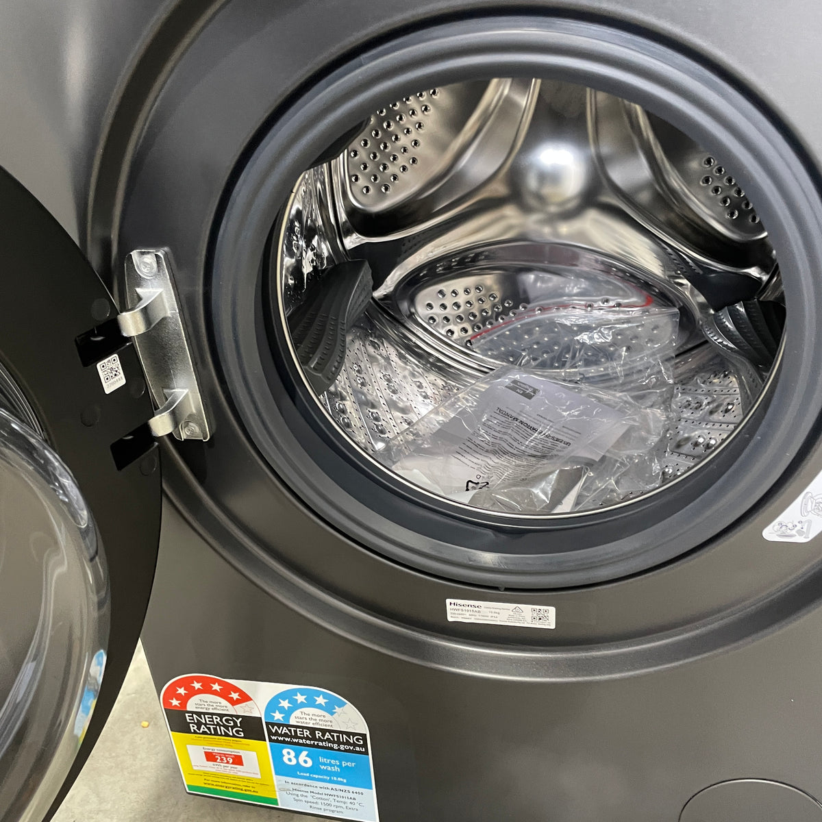 Hisense HWFS1015AB 10kg Front Load Washing Machine – Black, Auto Dosing, Steam Care, Wi-Fi & 1500RPM | Factory Second