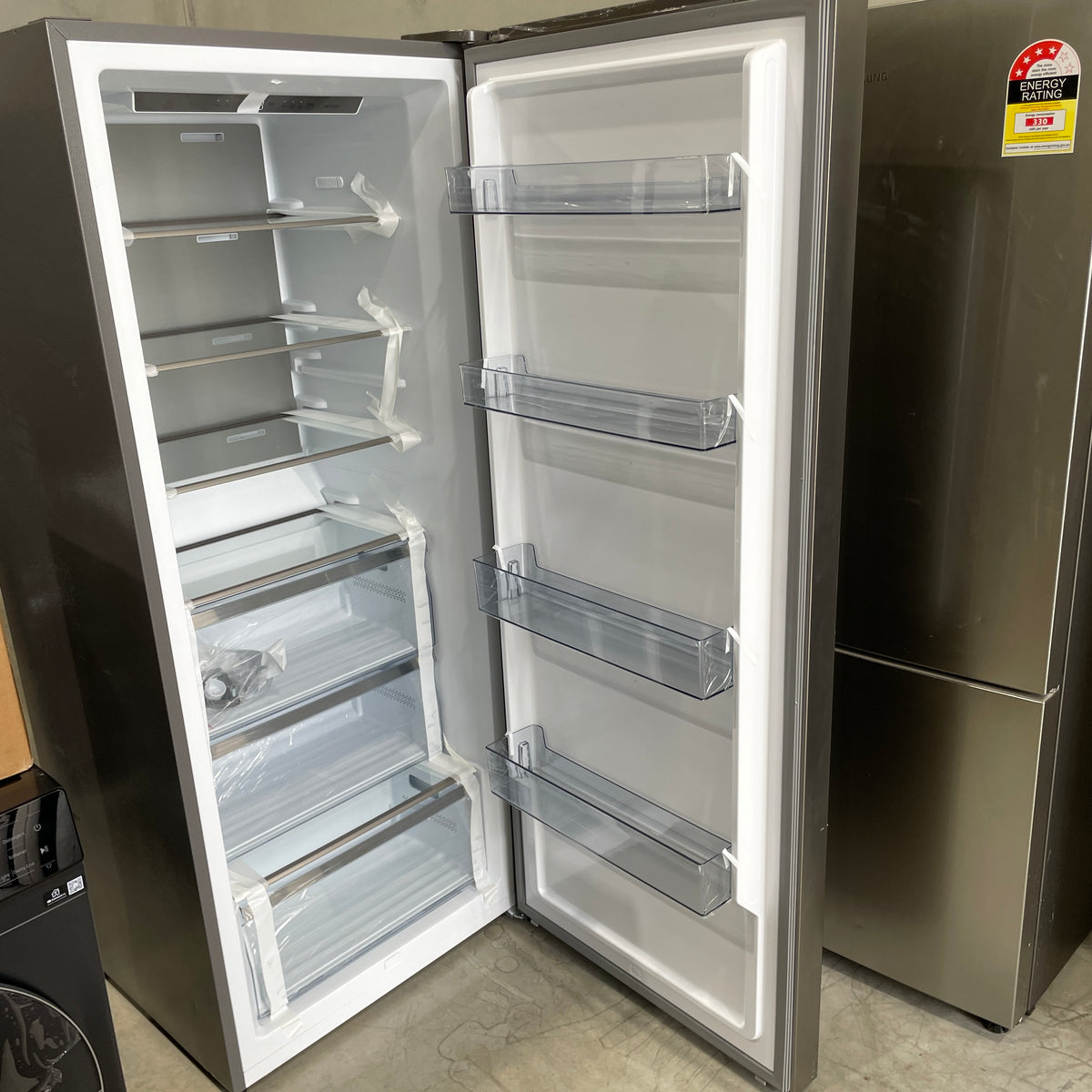 Hisense HRVF384S 384L Hybrid Vertical Freezer – Stainless Steel, Frost Free & Reversible Door | Factory Second