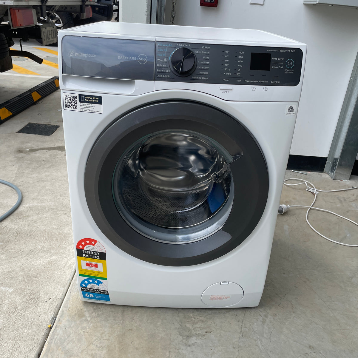 Westinghouse 8kg Front Load Washing Machine WWF8024M5WA – Inverter Motor, Plus Hygiene & 1200 RPM | Refurbished