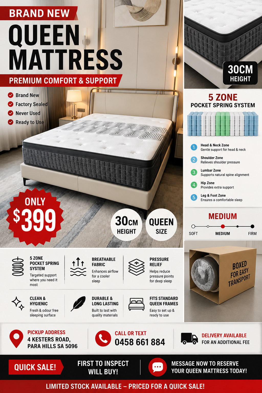 Premium Queen Mattress | 5 Zone Pocket Spring System | image 1