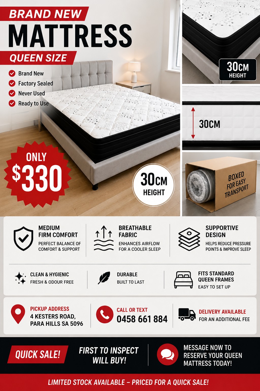 Brand New 30cm Queen Mattress – Comfortable &amp; Supportive image 1